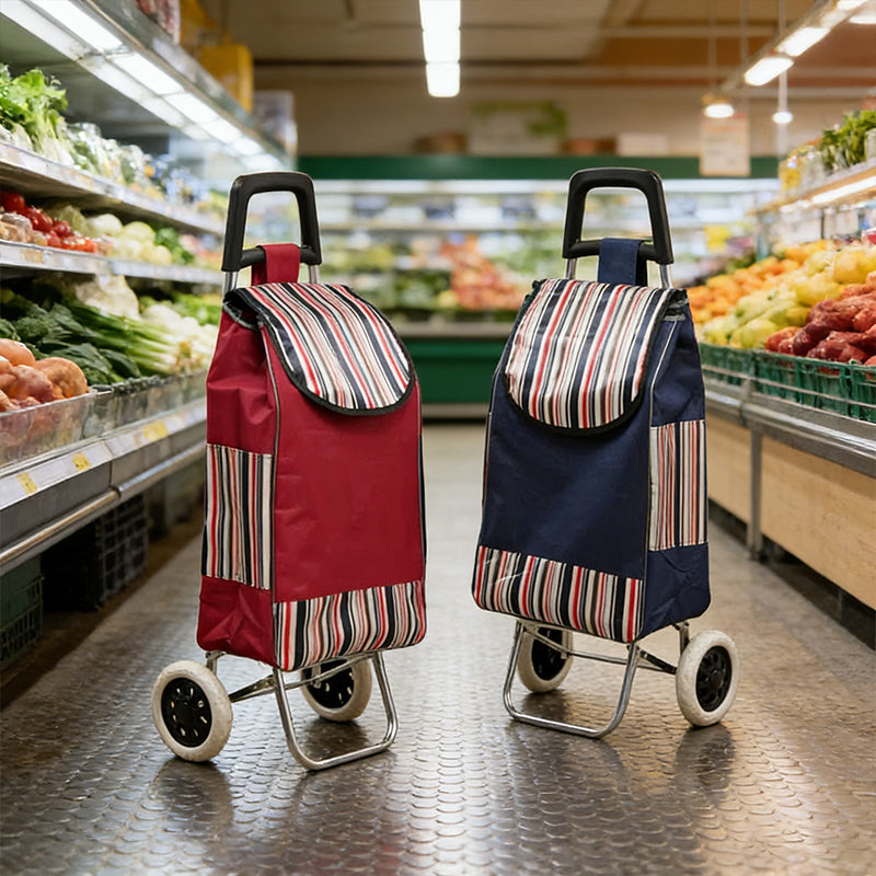 Shopping Trolley on Wheels, Lightweight Folding Push Cart with Striped Pattern image 1