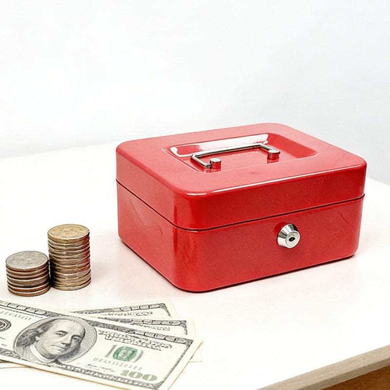Cash Box 12 Inch with 2 Keys, Lockable Metal Money Box with Coin Tray image 2