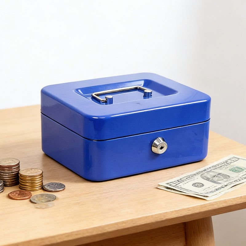 Cash Box 8 Inch with 2 Keys, Lockable Metal Money Box with Coin Tray image 3