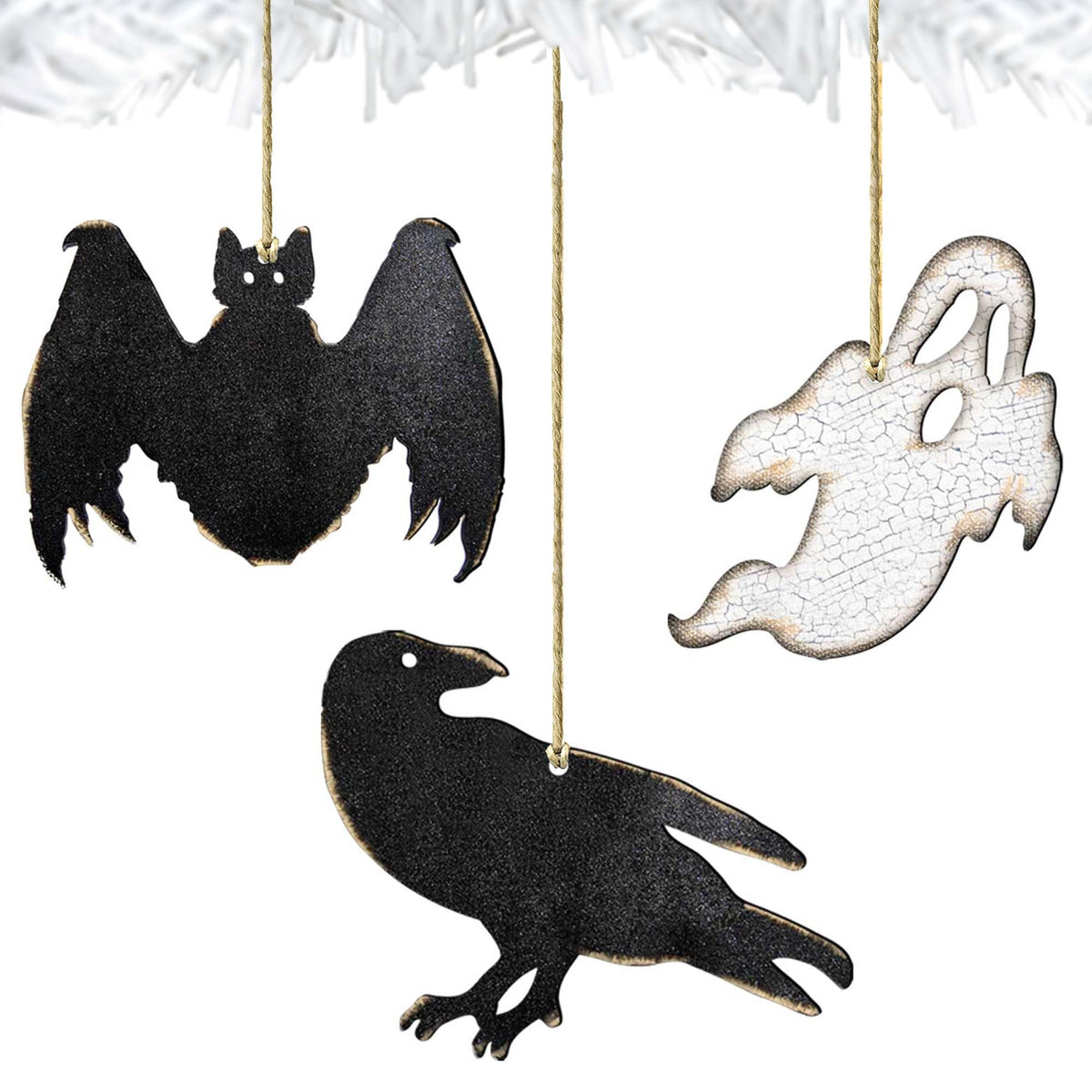 Rustic Halloween Wooden Ornaments Set of 3 - Thanksgiving Halloween Decor - 8100185S3-1