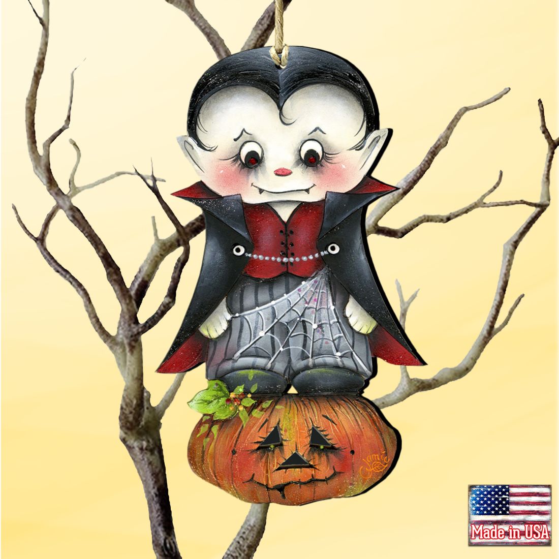 Dracula Wooden Ornaments Halloween by Jamie Mills-Price - Thanksgiving Halloween Decor - 8457401-0