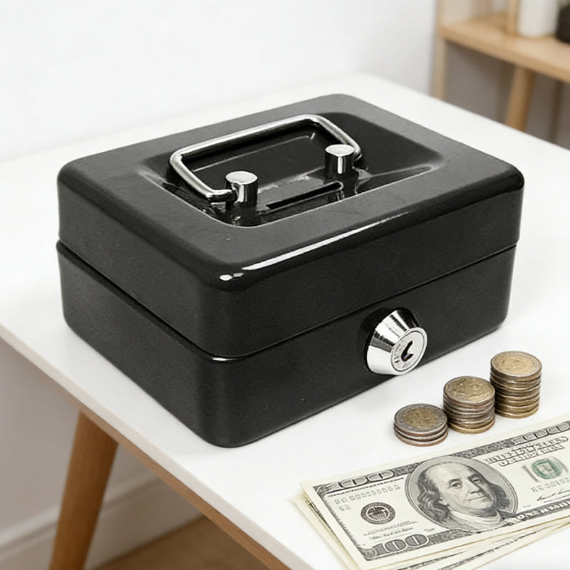 Cash Box 8 Inch with 2 Keys, Lockable Metal Money Box with Coin Tray image 4
