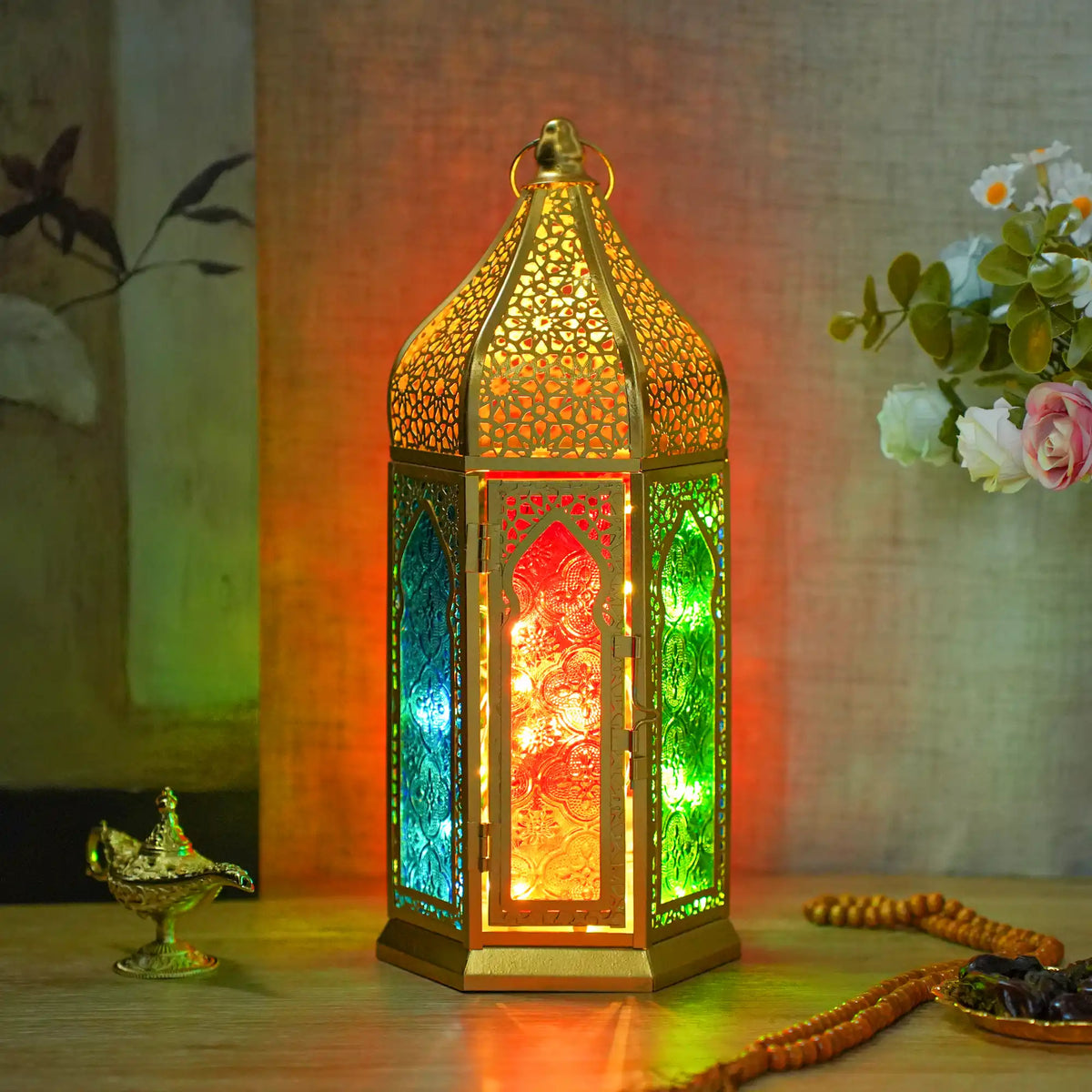 12'' Gold Hexagonal  Moroccan Candle Lantern-0