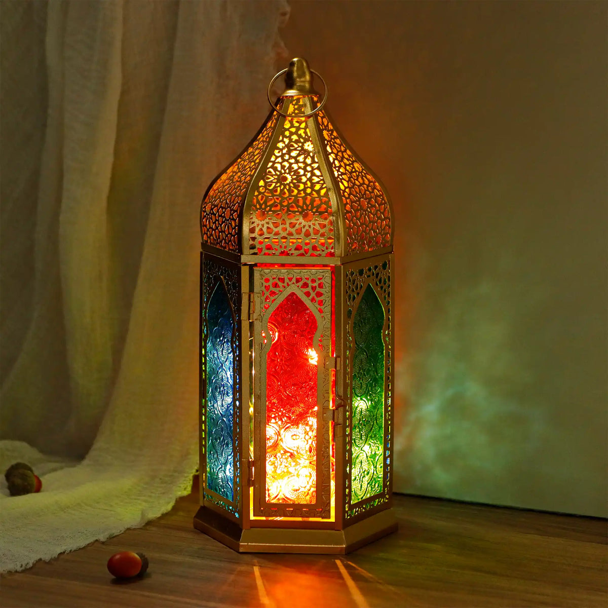12'' Gold Hexagonal  Moroccan Candle Lantern-1