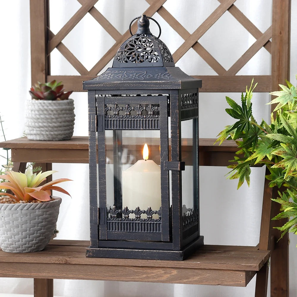 14.5"High Vintage Hanging Lantern（Black with Gold Brush）-3