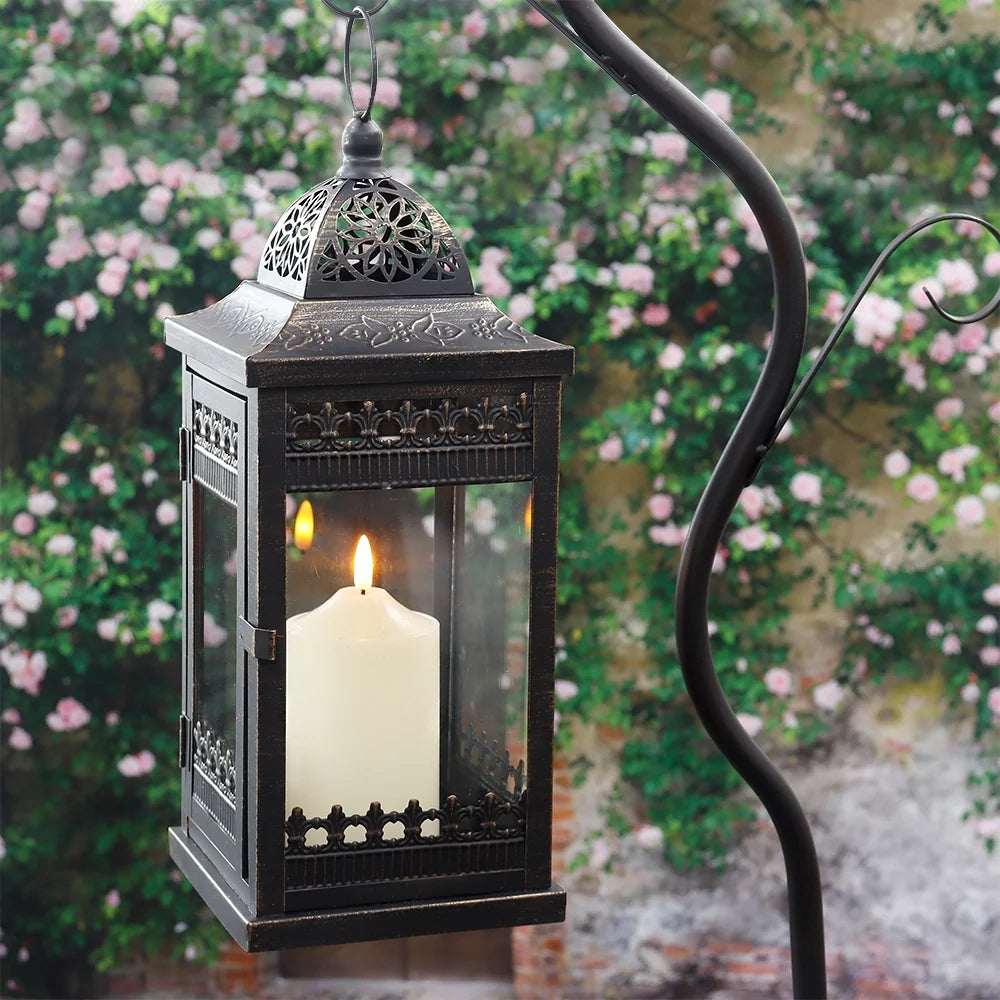 14.5"High Vintage Hanging Lantern（Black with Gold Brush）-2