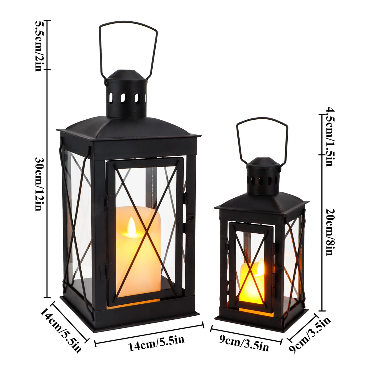 Set of 2 Decorative Candle Lantern Metal Candle Holder Hanging Lantern-3