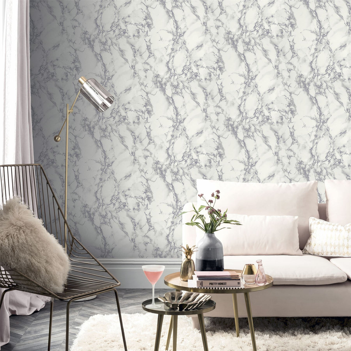 Carrara Marble Silver Wallpaper image 4