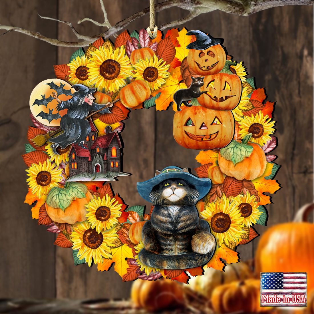 Halloween Wreath Wooden Ornaments by G. DeBrekht - Thanksgiving Halloween Decor - 8185317-2