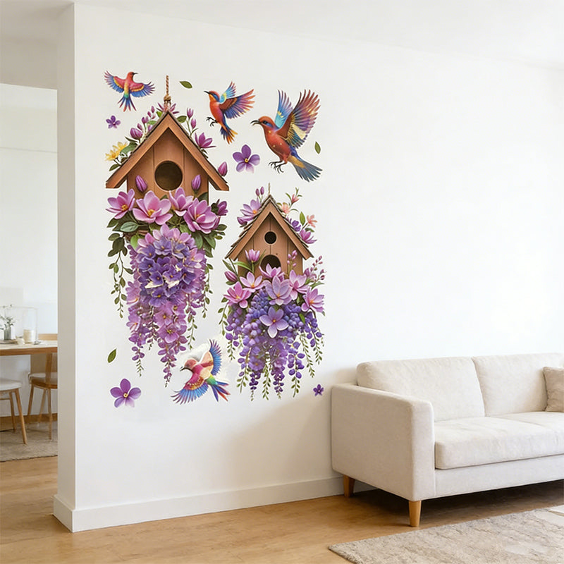 3D Wall Stickers Bird and Floral, Peel and Stick Living Room Door Decor image 3