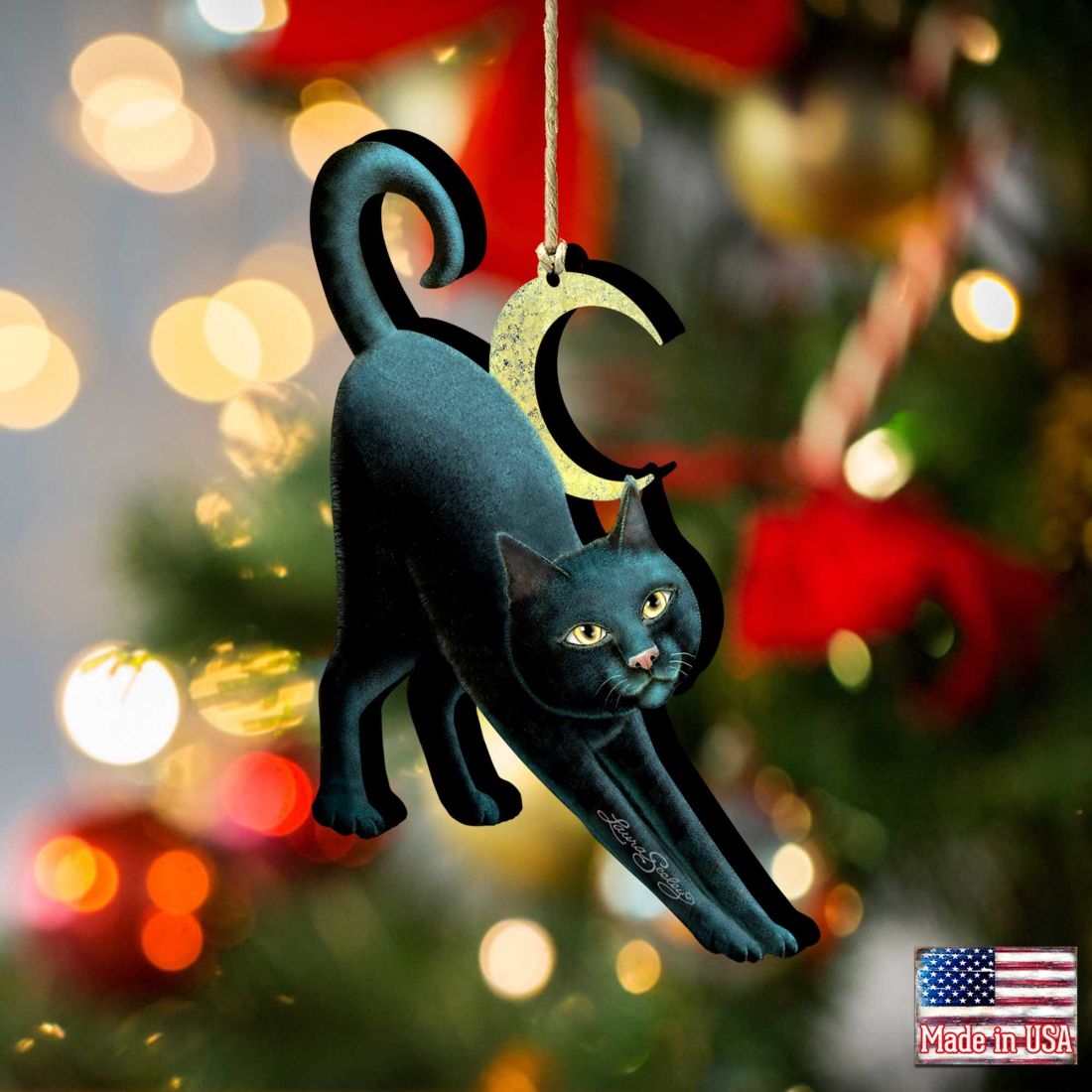 Spooky Halloween Cat Wooden Ornaments by Laura Seeley - Thanksgiving Halloween Decor - 8512054-LS-2
