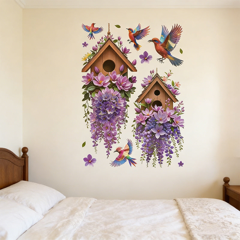 3D Wall Stickers Bird and Floral, Peel and Stick Living Room Door Decor image 2