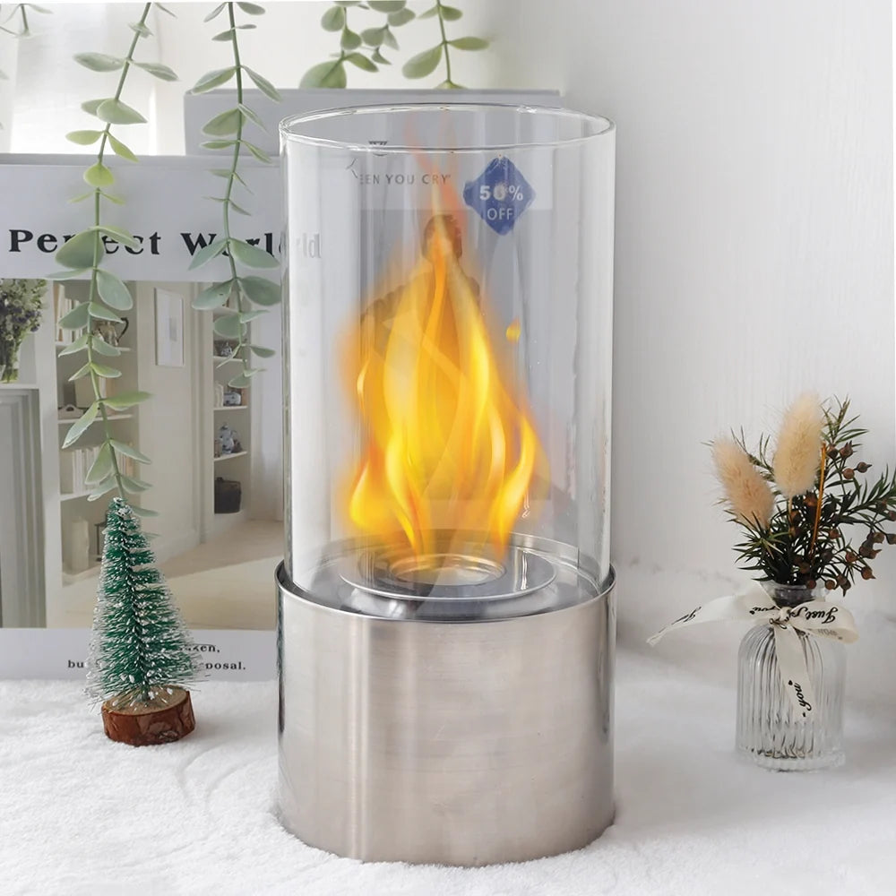 JHY DESIGN Portable Tabletop Firepit Cylindrical With Glass