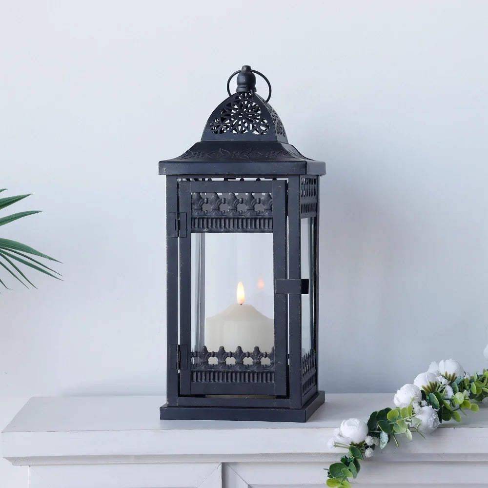 14.5"High Vintage Hanging Lantern（Black with Gold Brush）-0