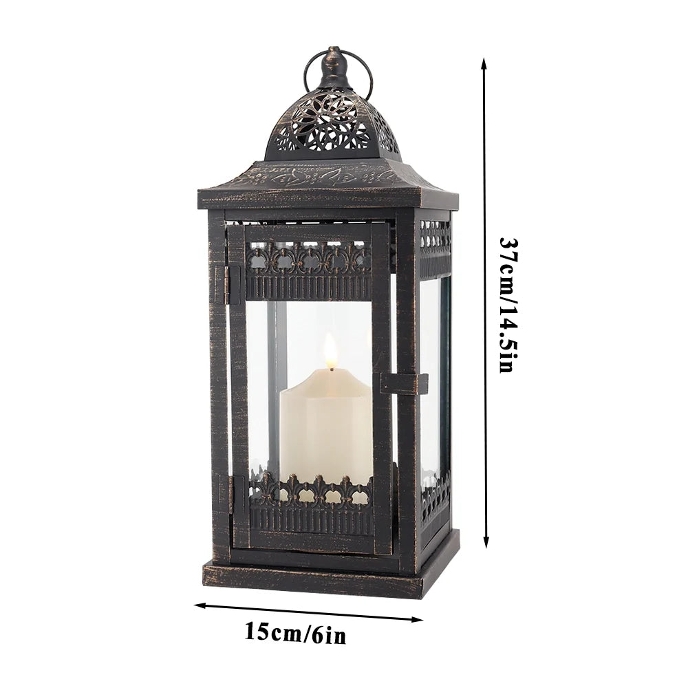 14.5"High Vintage Hanging Lantern（Black with Gold Brush）-1