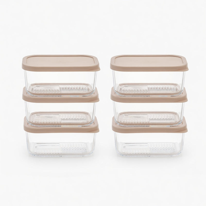 Container Culture 12-Piece Airtight Glass Food Storage Containers with Lids, 6 x 25.4oz - Cashew Cream-0
