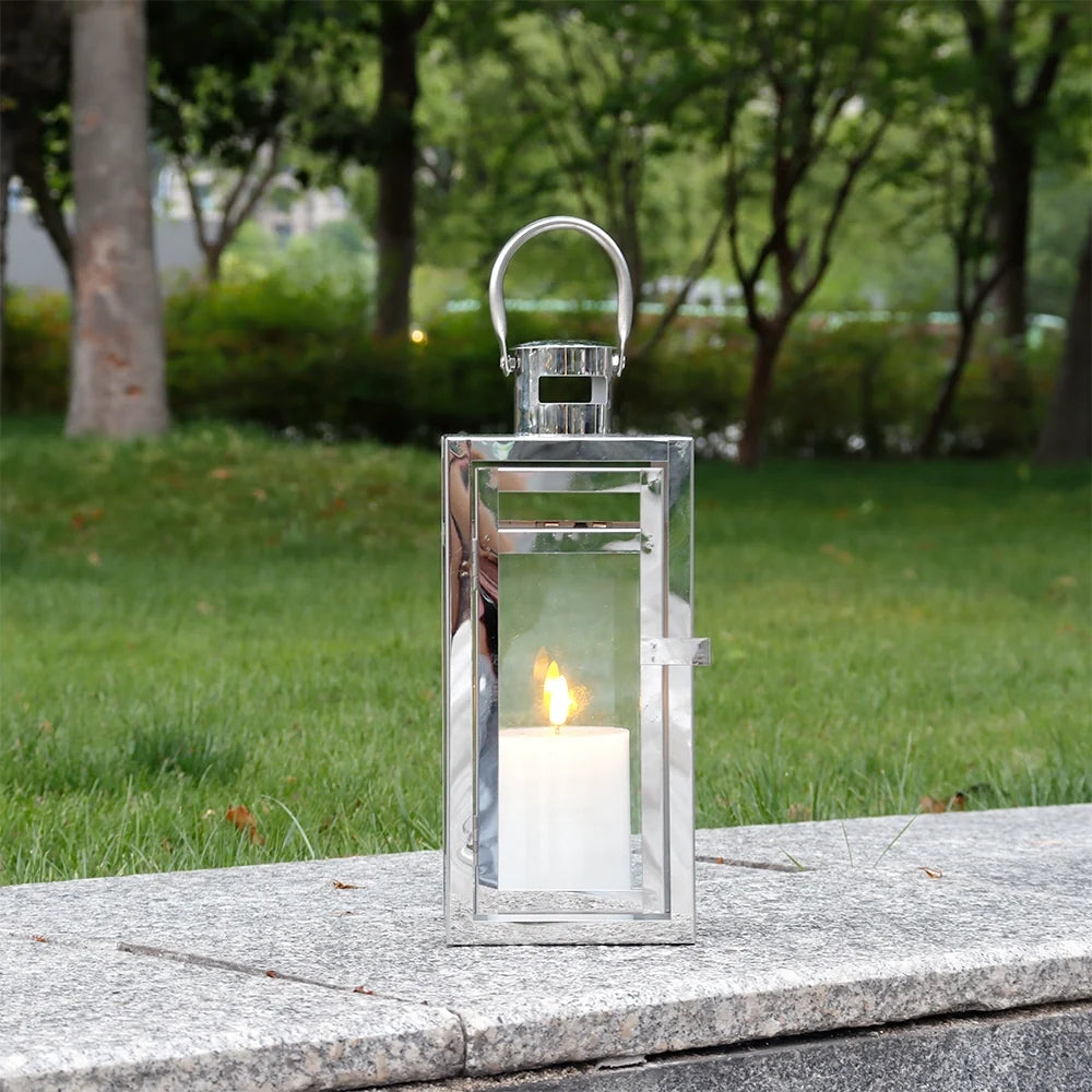 12'' High Metal Decorative Candle Lantern (Silver)-2