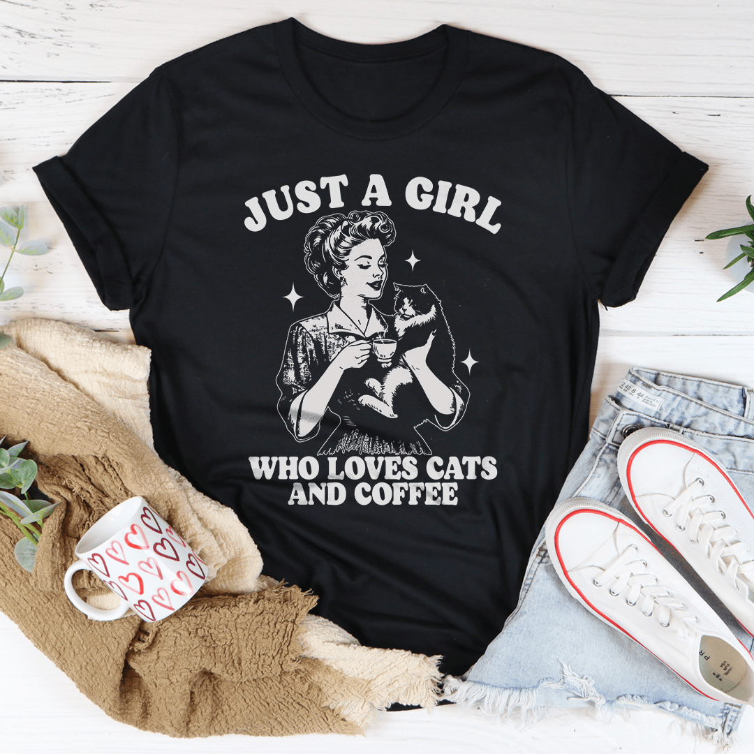 Just A Girl Who Loves Cats And Coffee Tee-0