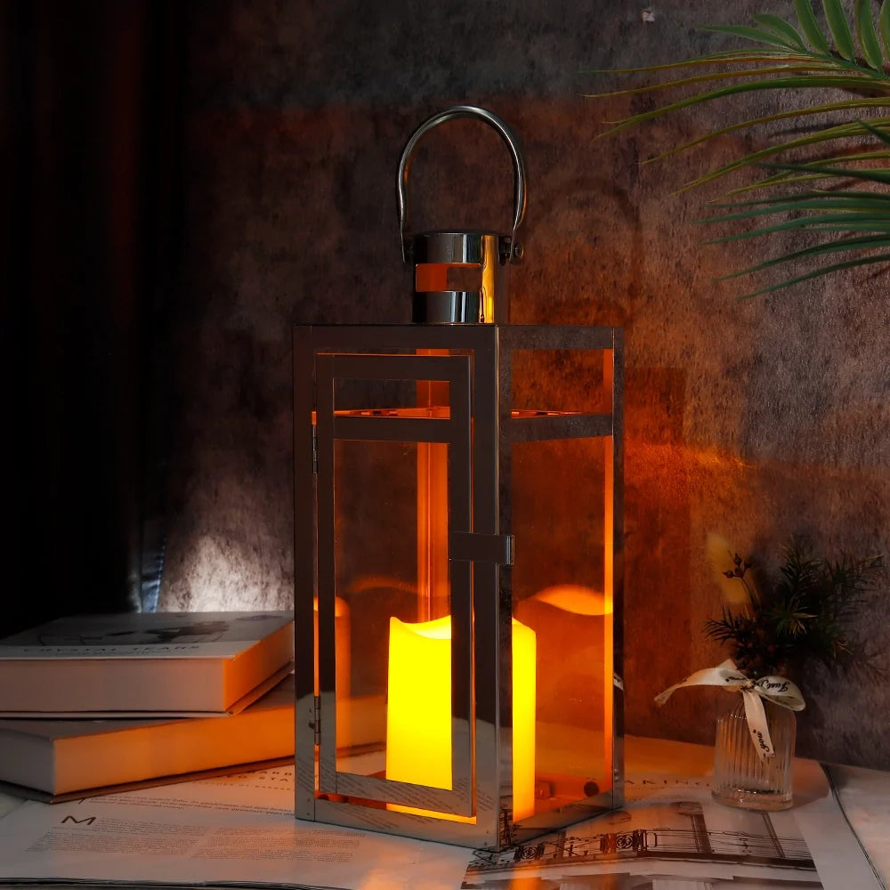 12'' High Metal Decorative Candle Lantern (Silver)-4