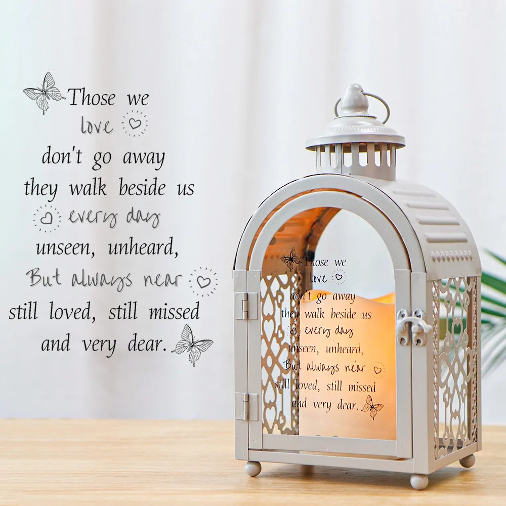 11'' High Memorial Lantern With Automatic Timer(Grey)