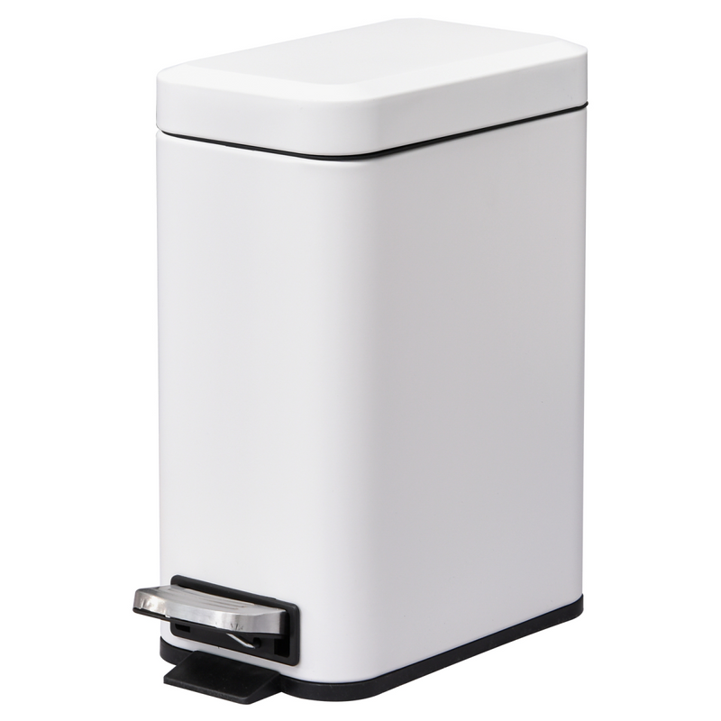 5L Rectangular Steel Pedal Bin White