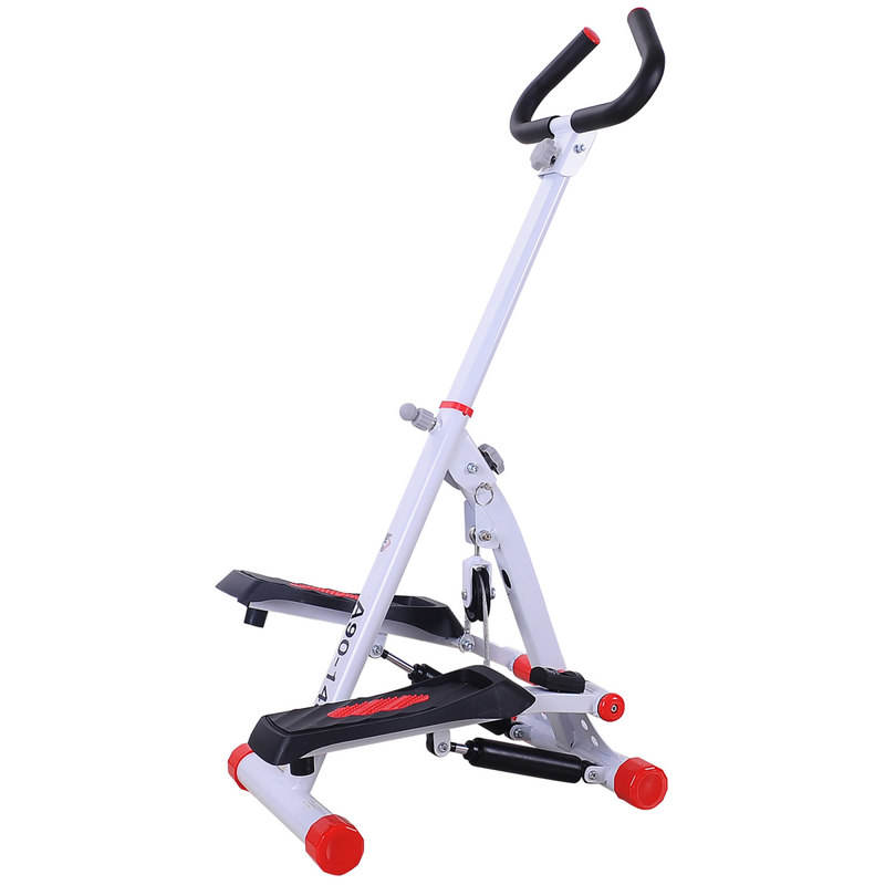 Foldable Stepper Adjustable Step Machine with Handlebar LCD Display, Red