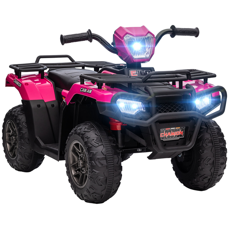12V Electric Quad Bike for Kids with LED Headlights, Music - Pink