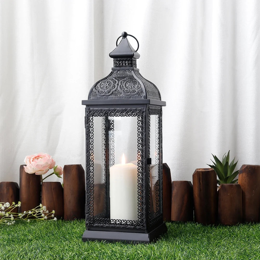 19" High Rustic Metal Candle Lantern (Black)