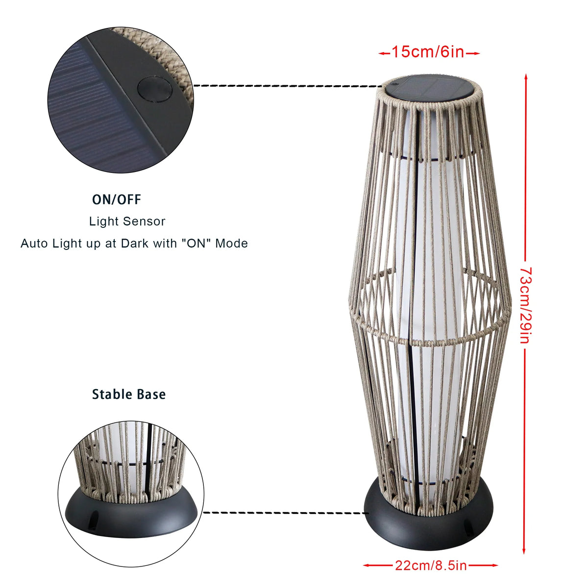 Outdoor Floor Lamp 2 Piece Solar Powered Lantern Wicker Solar Patio Lamp-4