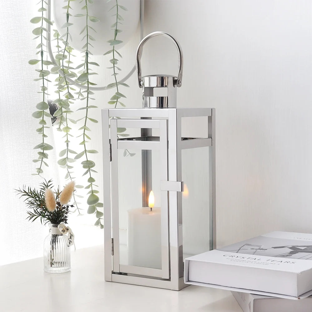 12'' High Metal Decorative Candle Lantern (Silver)-0