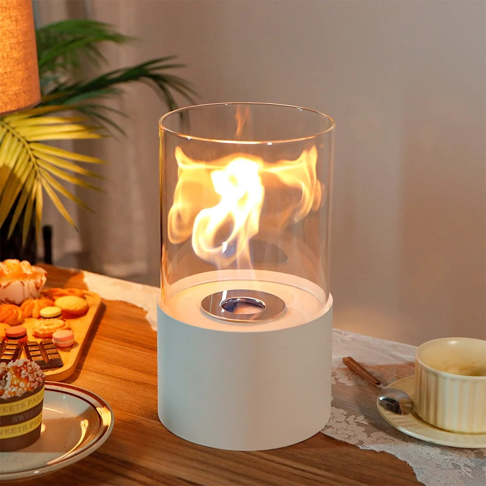 11.4"H  Round Portable Tabletop Fireplace(white)