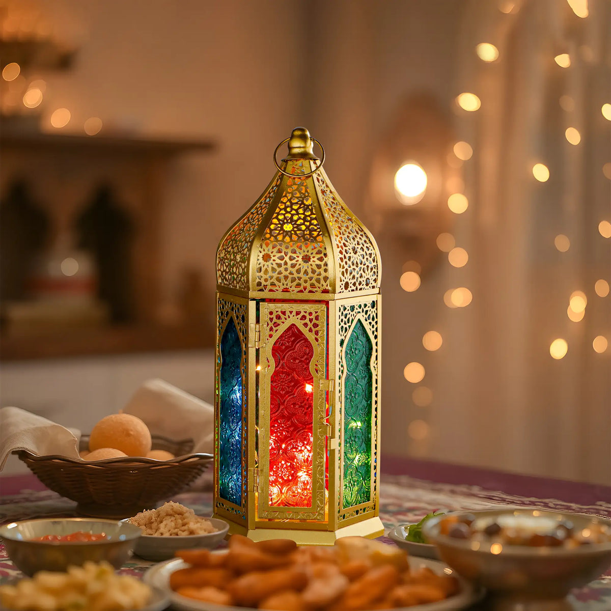 12'' Gold Hexagonal  Moroccan Candle Lantern-2