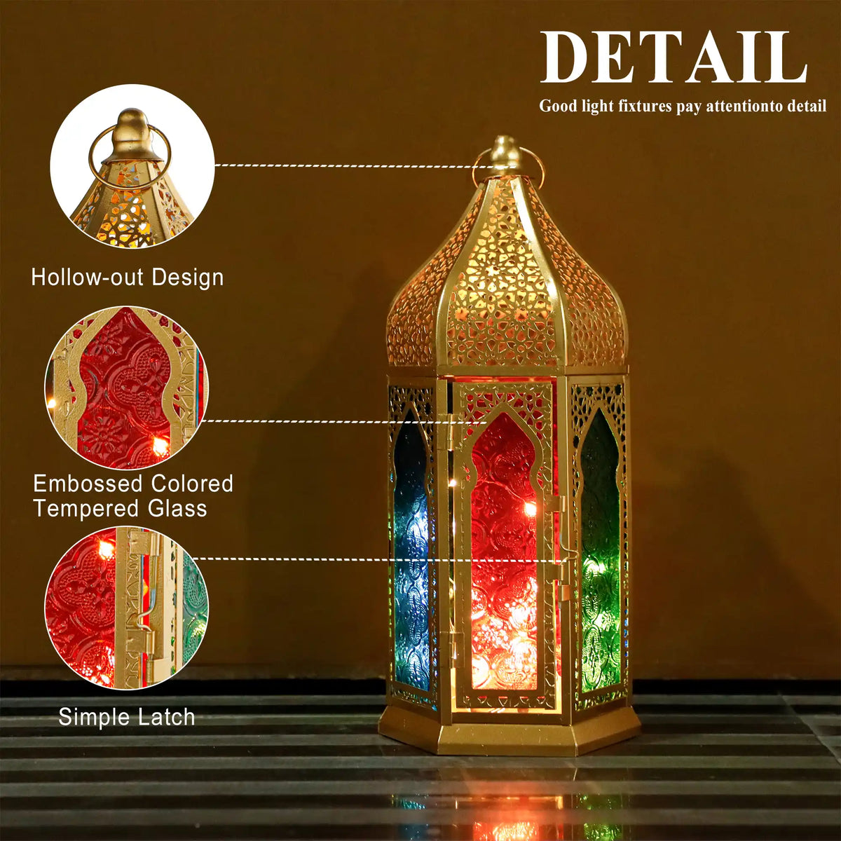 12'' Gold Hexagonal  Moroccan Candle Lantern-4
